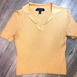 Khaki top thick crop top polo top